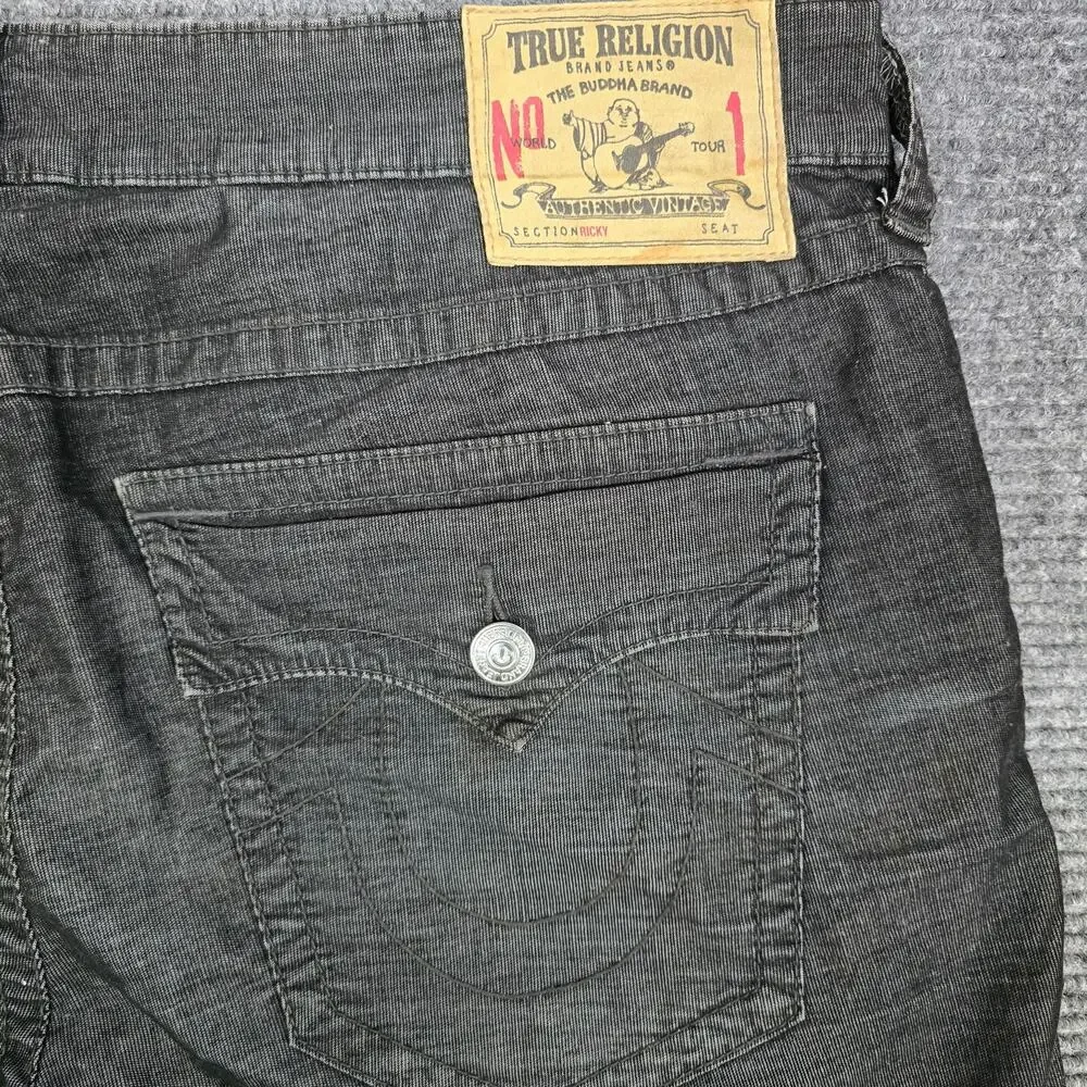 True Religion Ricky Twill Jeans Mens 40x33 Gray Relaxed Straight Flap Pocket